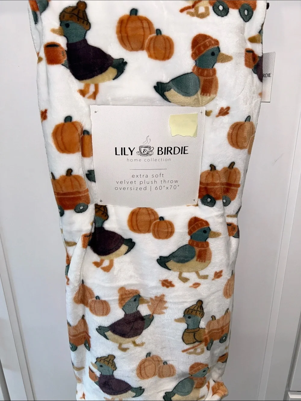 Lily & Birdie Autumn Duck Pumpkin Velvet Plush Throw Blanket 60”x70”